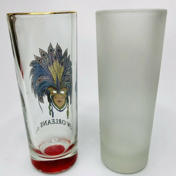 Set of 2 Mardi Gras Masquerade Masks Shot Glasses 2 fl oz Capacity Frosted Clear - Picture 3 of 4